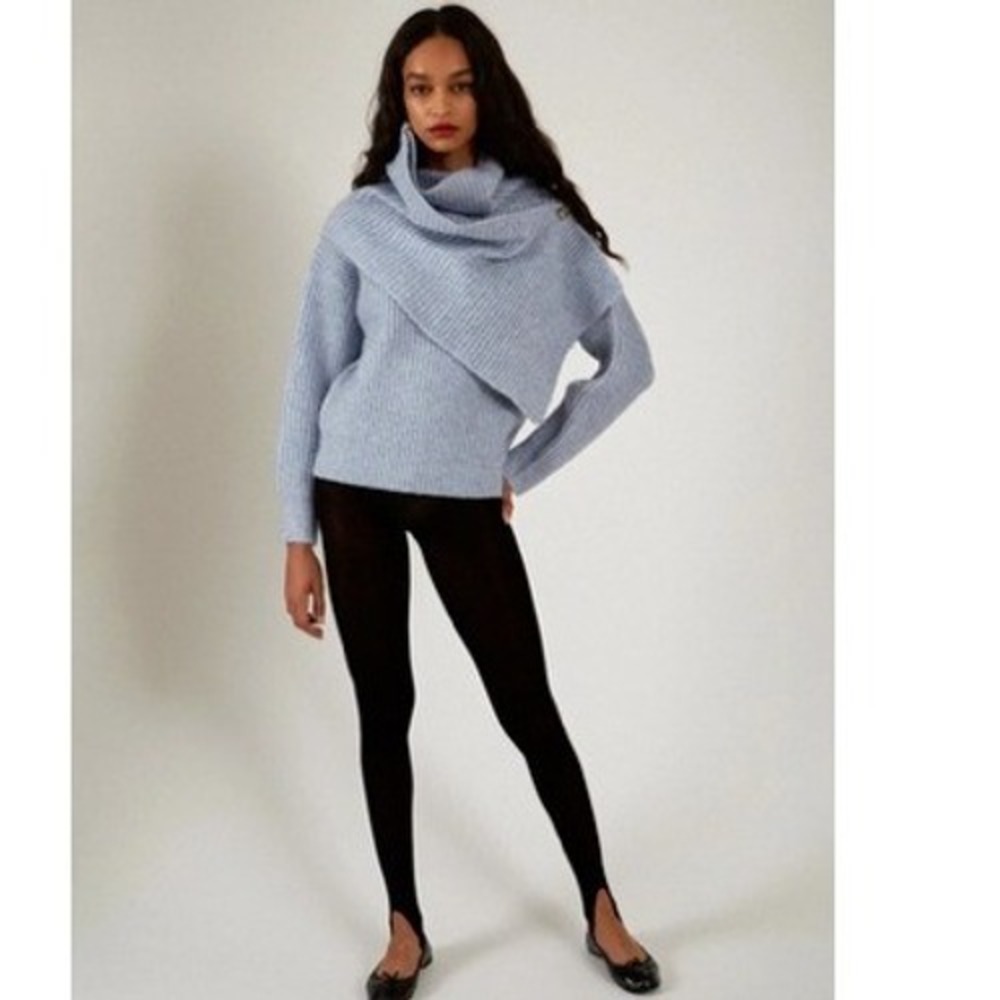 Thakoon Asymmetric Turtleneck Sweater Alpaca Blend Light Blue Ribbed Wrap Luxury